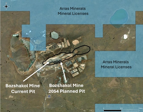 Bozshakol Mine showing current pit and projected 2054 pit limits.